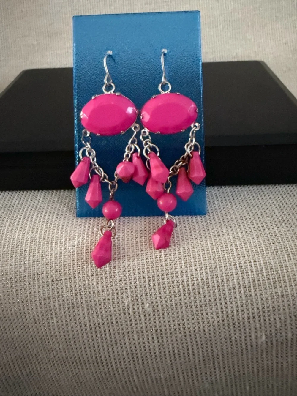 Colorful Charm Bracelet and Dangle Earrings Set - Pink & Turquoise